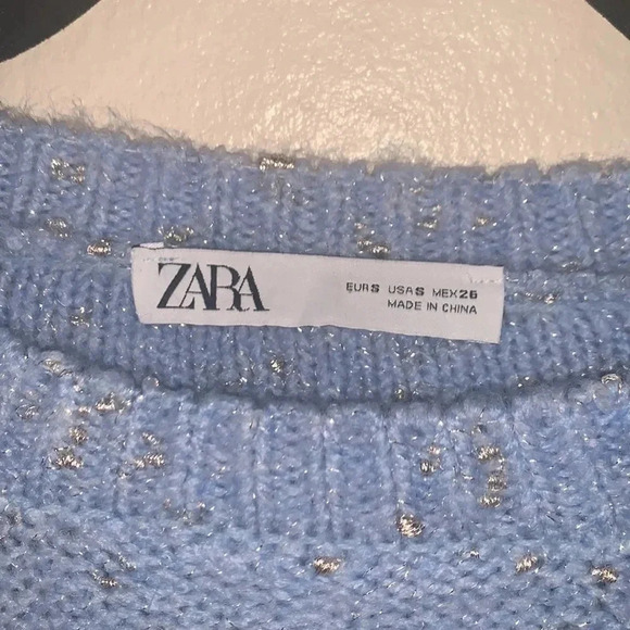 Zara Baby Blue Sweater with Metallic Thread Size Small - Picture 8 of 9